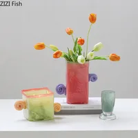 Colorful Candy Gradient Glass Vase Desk Decoration Artificial Flower Decorative Flowers Arrangement Vases Room Aesthetic Decor 2