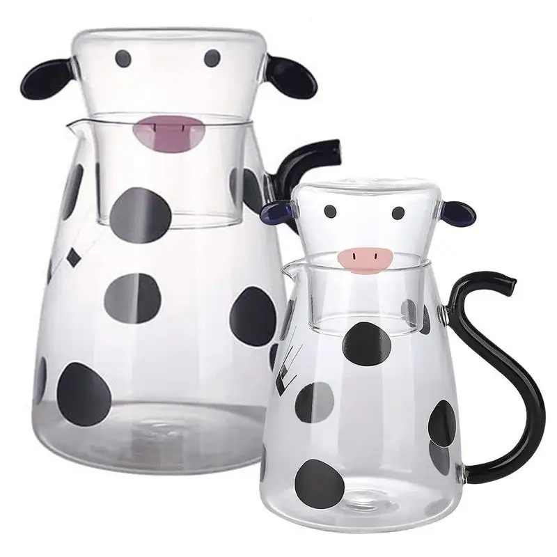 

Cow Glass Water Pitcher Bedside Night Water Carafe Set With Tumbler Pitcher And Cup Night Set Cow Pattern Kettle Milk Jug Water
