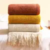 Nordic Knitted Blanket on the Bed Sofa Plaid Travel Nap Blankets Solid Color Soft Winter Air Conditioning Blanket with Tassels 1