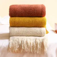Nordic Knitted Blanket on the Bed Sofa Plaid Travel Nap Blankets Solid Color Soft Winter Air Conditioning Blanket with Tassels 1