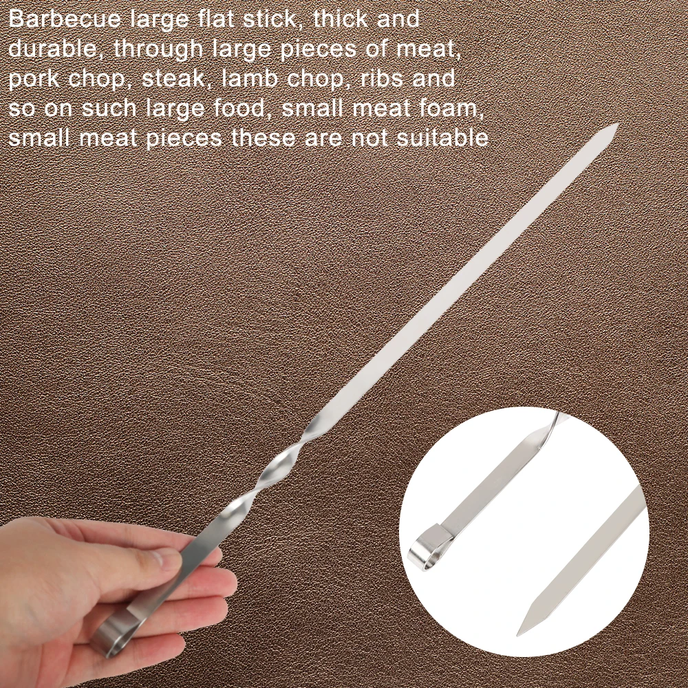 Wide BBQ Sticks Stainless Steel Barbecue Skewer BBQ Utensil Outdoor Camping Picnic Flat Fork 6Pcs Reusable Grill Sticks