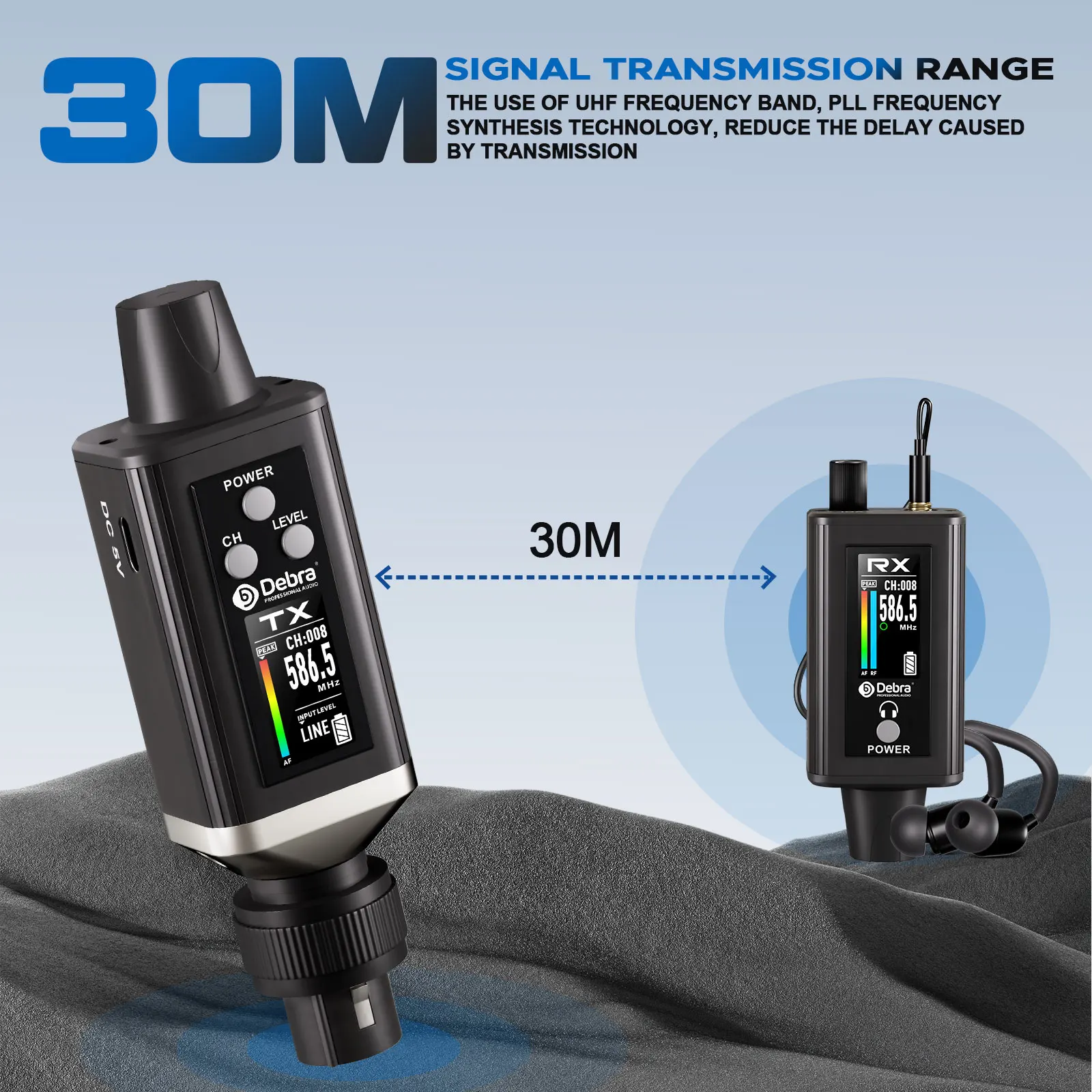 데브라 EMX-1 오디오 UHF 스테레오 IEM 무선 모니터링 시스템 휴대용 충전식, 화면에 16개의 조절 가능한 주파수 표시