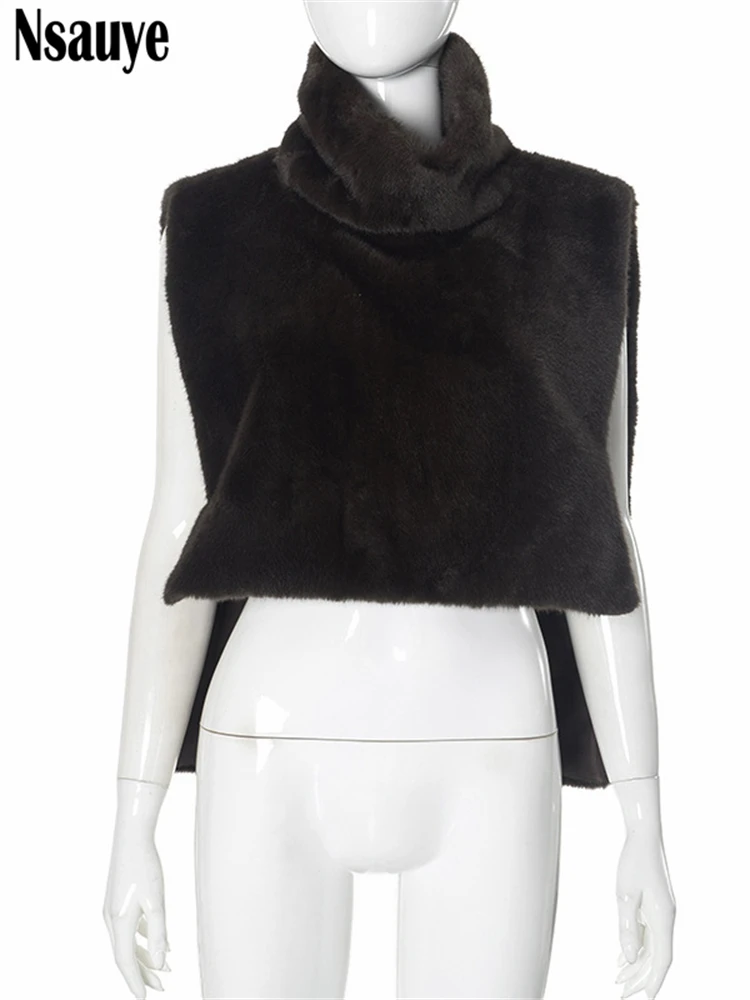 Nsauye 2024 Winter New Female Chic Fashion Sleeveless Faux Fur Women's Coat Thickened Warm Jackets Outerwear Tops Ladies Coats 5