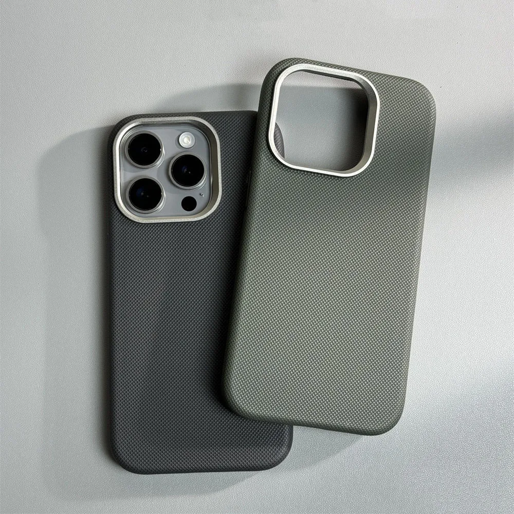 Diamond Texture Particle PU Leather Magnetic Magsafe Case with Alloy Lens Frame and Shockproof Cover