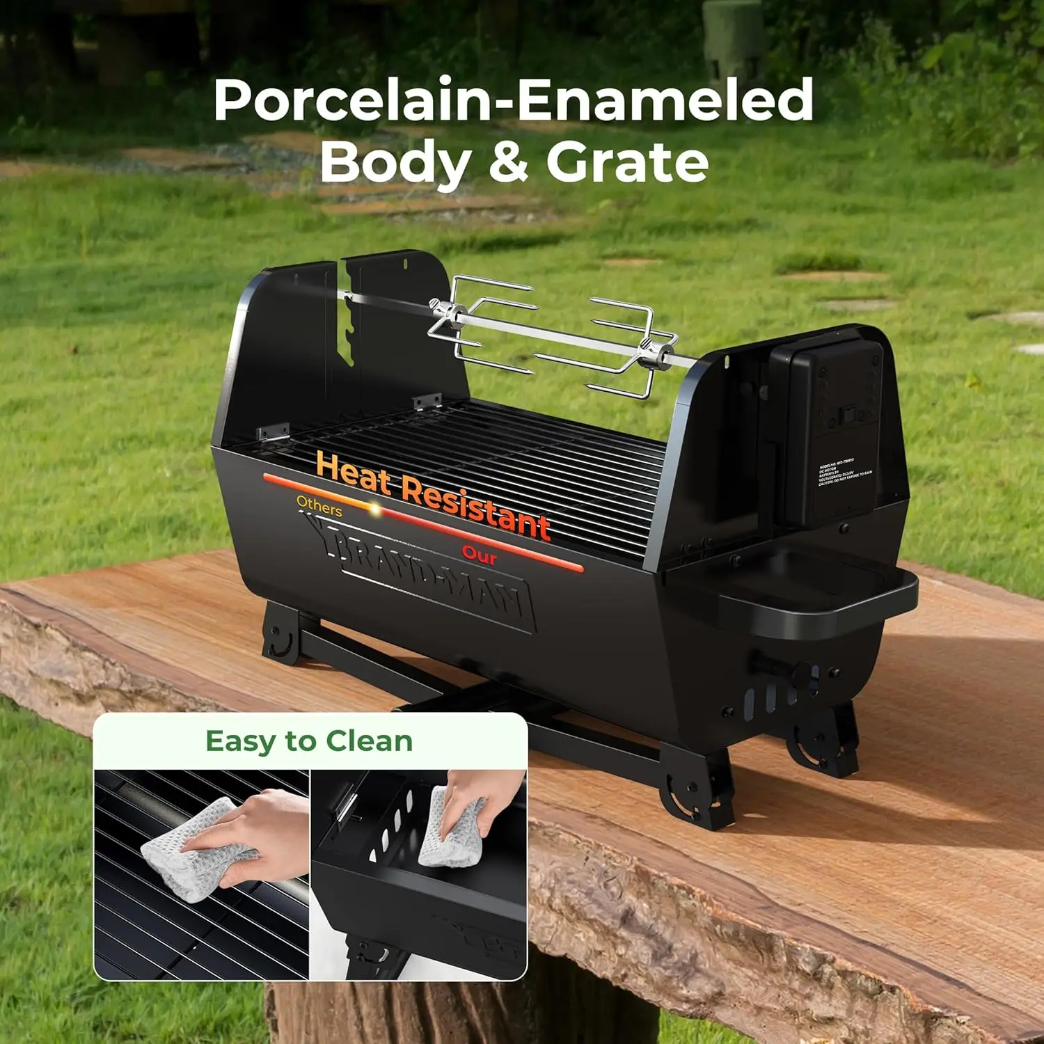 2 in 1 Barbecue Grill with Rotisserie Grill Kit, Portable Folding Outdoor Charcoal Grill, Stainless Steel Spit Roaster 3