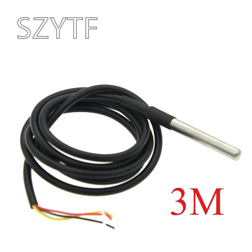 Stainless Steel Waterproof DS18b20 12/3/5M Thread Temperature Probe Temperature Sensor 18B20 Cable For Arduino