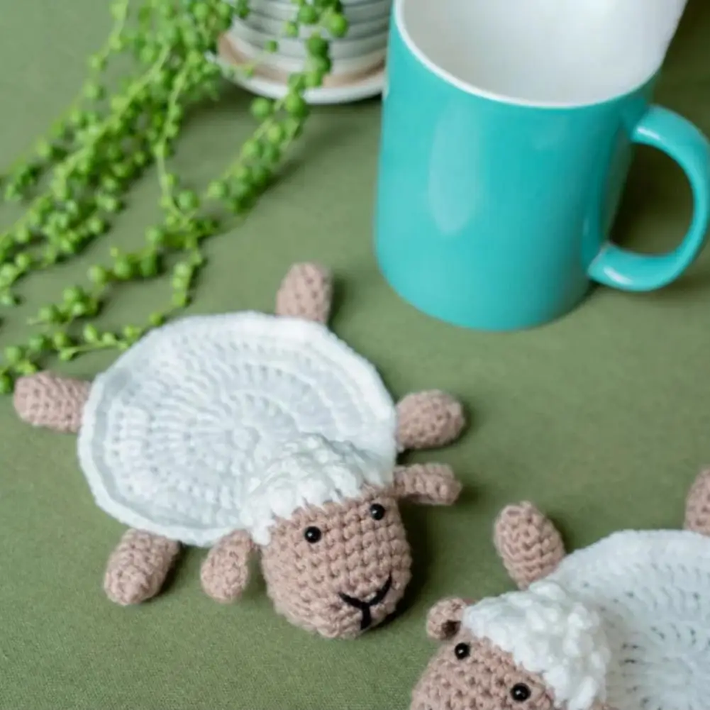 

Lovely Water Absorption Handmade Crochet Sheep Flower Turtle Shape Mug Coaster Kitchen Supplies Mug Rug Mug Rug