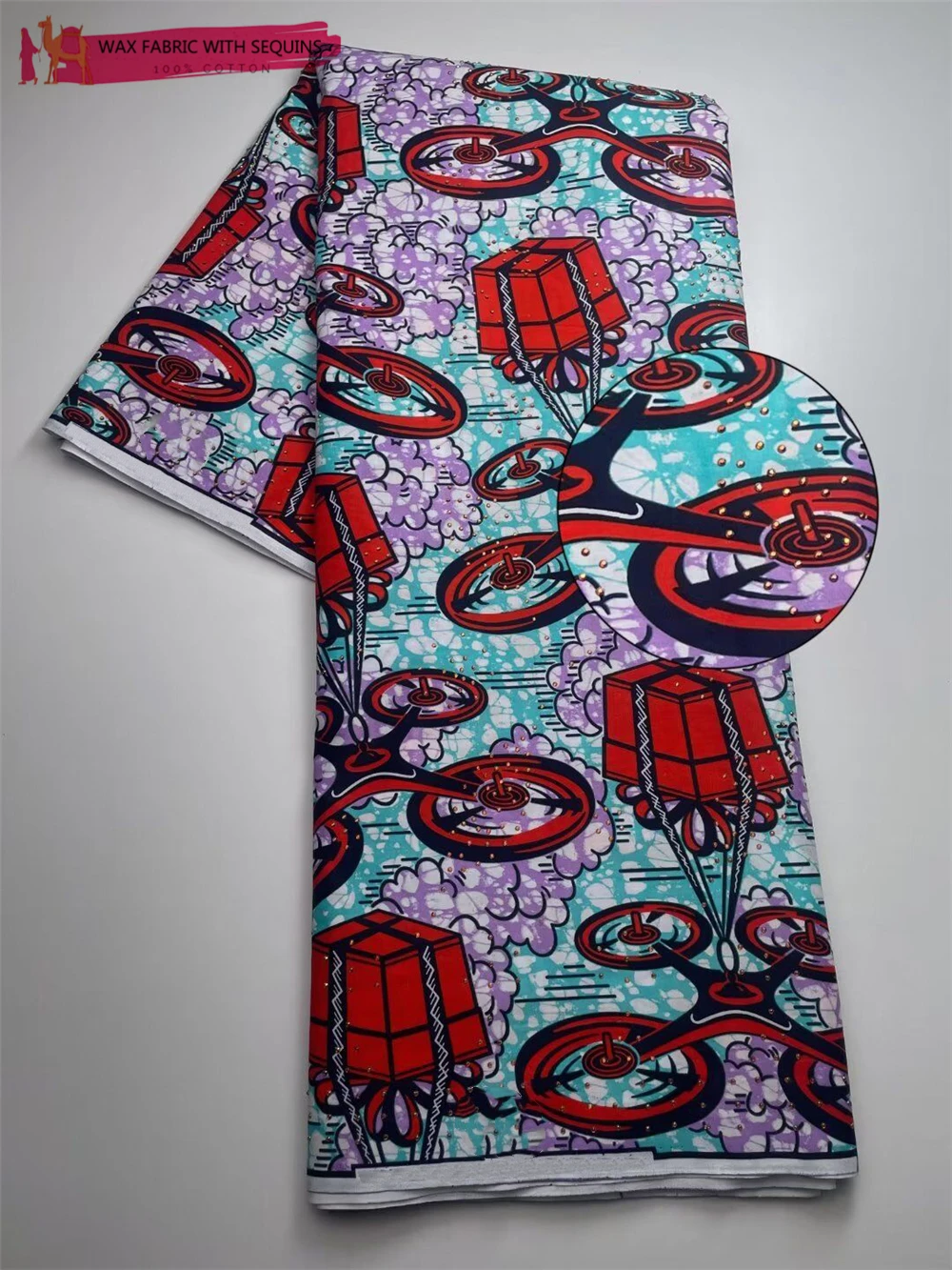 

100% Cotton African Wax Fabric with Rhinestones High Quality Wax Print Ankara Fabric For Sewing 6yards Women Fabric VLS700