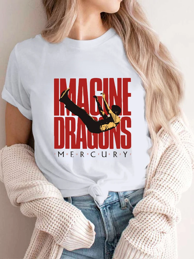 Agrination Women's Imagine Dragon Printed V-Neck T-Shirt - Short Sleeve Casual Top - View #5