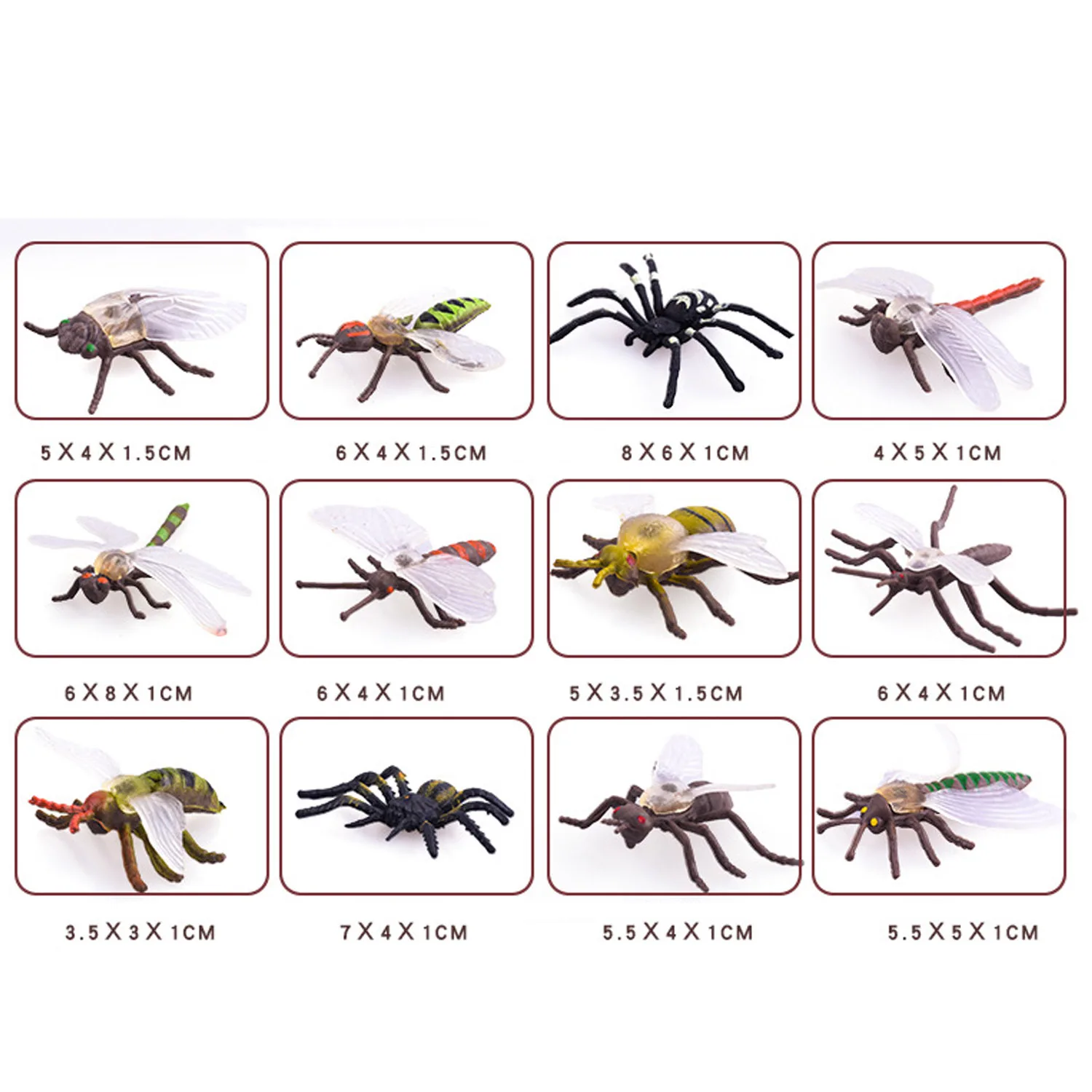 12PCS Simulation Plastic PVC Mini Insect Animals Models Spider Cockroach Beetle Grasshopper Dragonfly Ant Mantis Educational Toy 6
