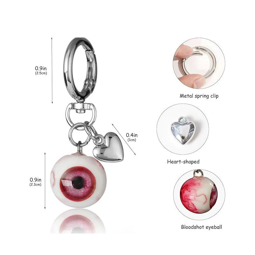 Gothic Demon Eye Keychain Creative Resin Heart Shaped Buckle Pendant Halloween Charms DIY Keyring Party Backpack Decor
