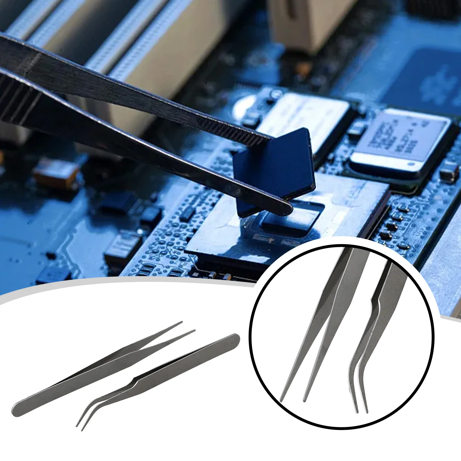 Tip Tweezers 2pcs Tweezers Anti-magnetic Curved Straight Dismantling Hand Tool Set Mini For Picking Up Parts