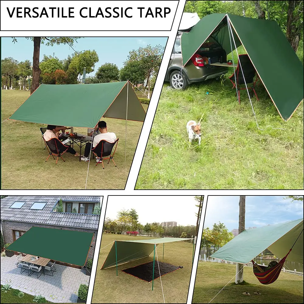 Anyoo Ripstop Rain Tarp Beach Tent Hamaca Fly Sunshade 3 X 3 m Ligero Impermeable Shelter para Acampar Senderismo Backpacking Poles Stakes Incluido
