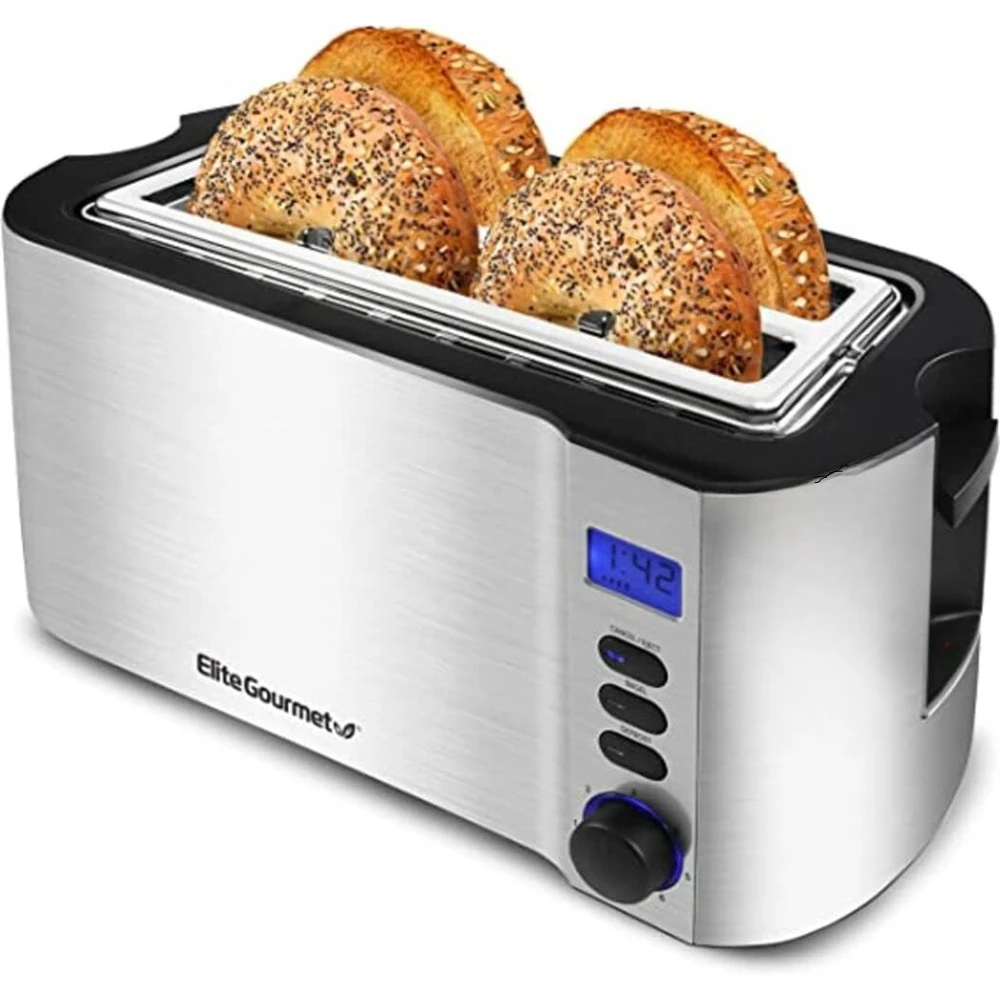 

Long Slot 4 Slice Toaster, Countdown Timer, 6 Toast Setting, Defrost, Cancel Function, Built-in Warming Rack, Extra Wide Slots