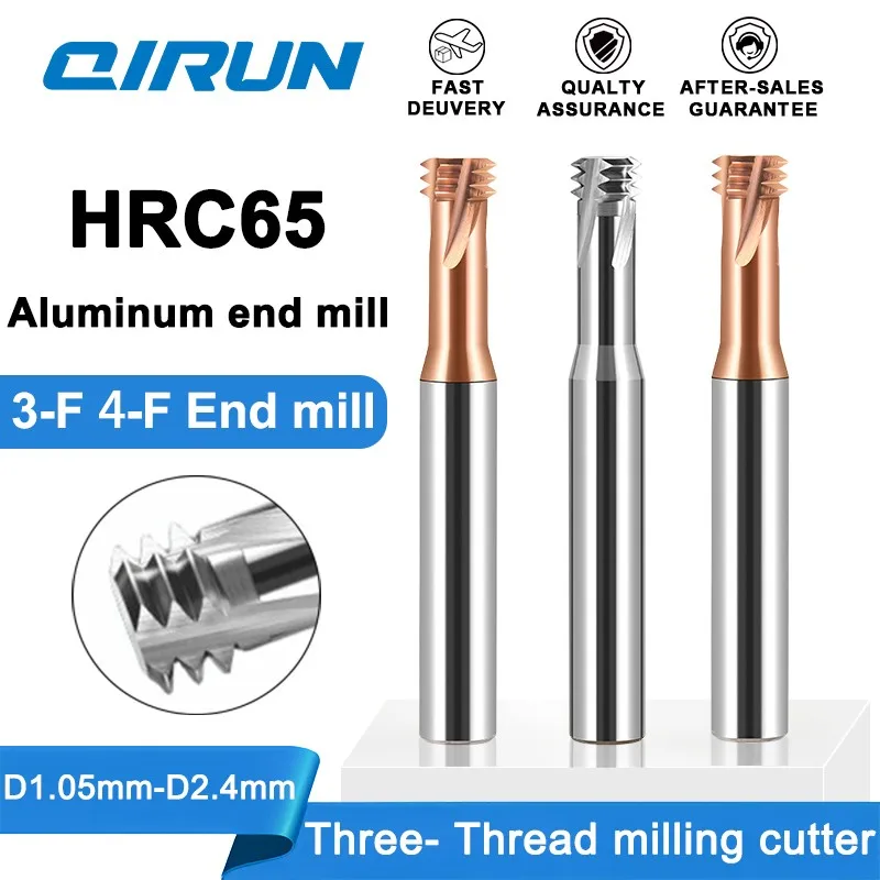 

QIRUN HRC 65 3-Flute, 4-Flute Carbide End Mill, three-thread tungsten steel milling cutter, CNC machining end milling cutter