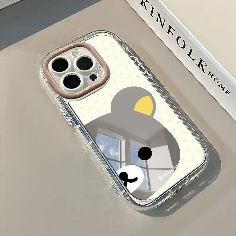 Polka Dot Rilakkuma Phone Case with Mirror - Cute Anti-Fall Protective Cover
