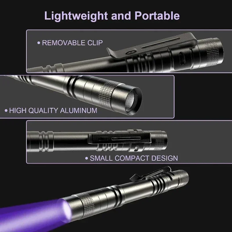 395nm UV Flashlight Ultraviolet Torch Pen Clip Portable Violet Light Pet Urine Scorpion Detector UV Lamp Use AAA Batteries