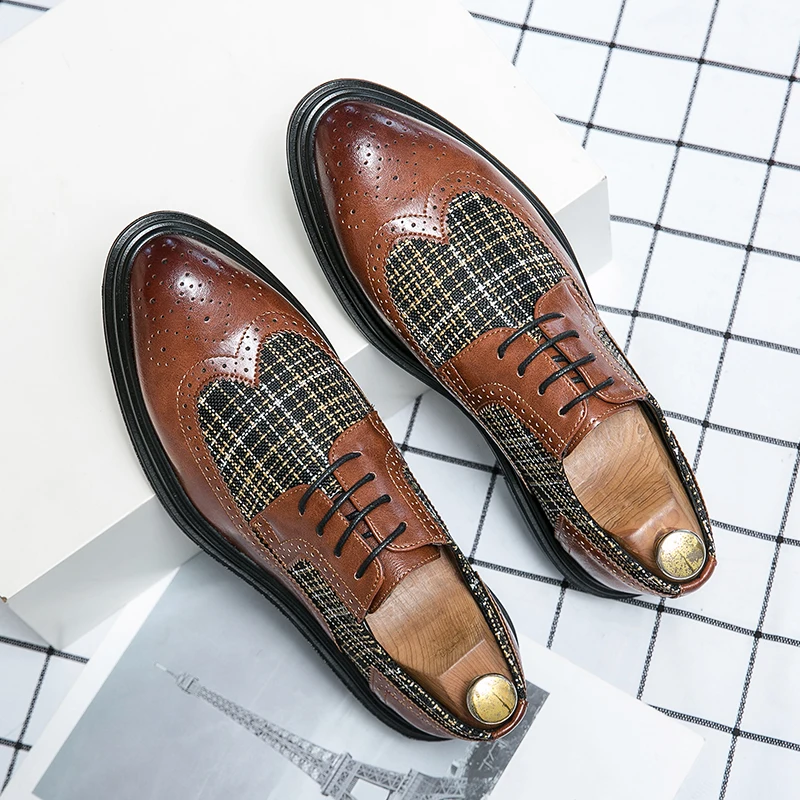 

Men's Dress Oxford Shoes Fashion Genuine Leather printing Brogue Wedding Party Formal Business Shoes for Men Comfy Leather shoes