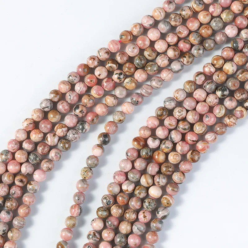 Natural Argentina Rhodochrosite Stone Beads Round Loose Spacer Bead For DIY Making Jewelry Bracelet Accessories 15''