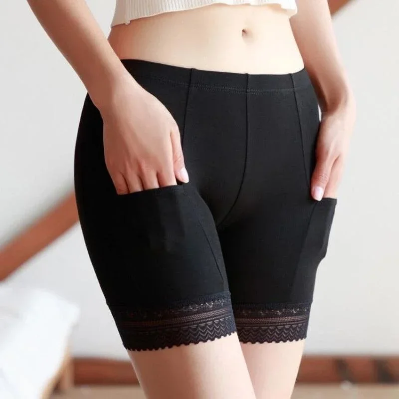 Women Safety Shorts Pants Lace Boxer with Pockets High Waist Summer Plus Size Underwear
