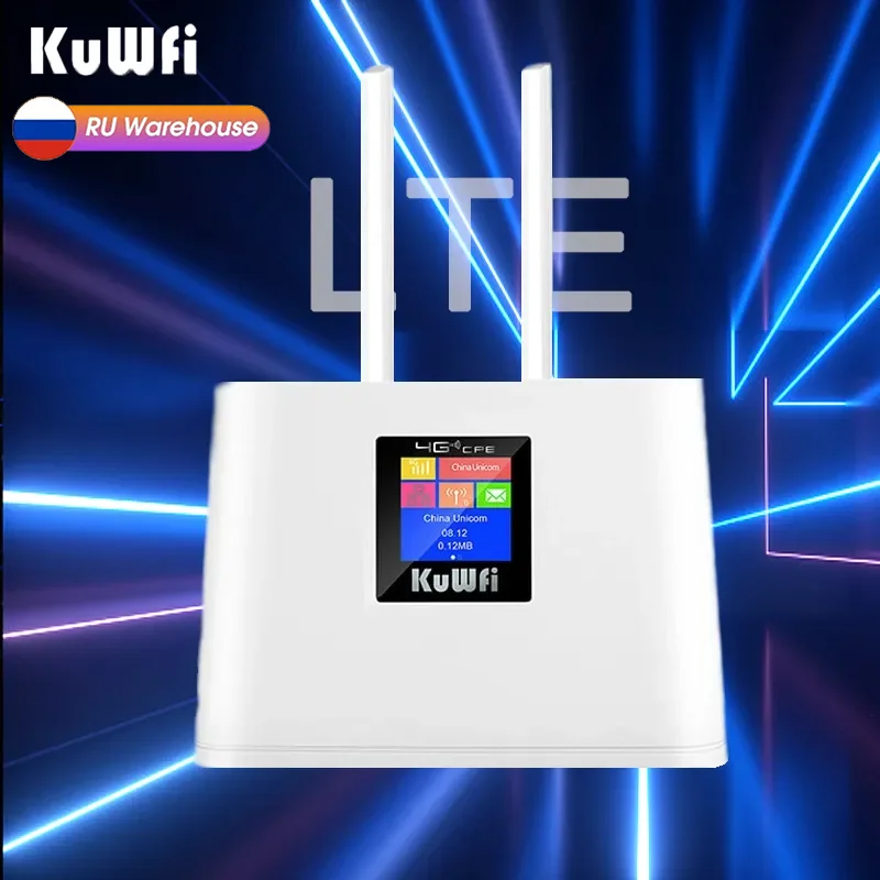 KuWfi 4G LTE Router Wireless Wifi Router 150Mbps SIM Card Modem Wifi Hotspot Detachable Antenna with 1.44inch Smart LCD Display