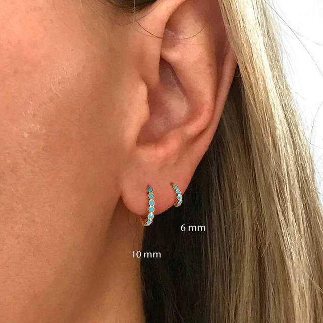 Orecchini Cerchio Huggie In Argento Sterling 925 Con Zirconi - Foto 8