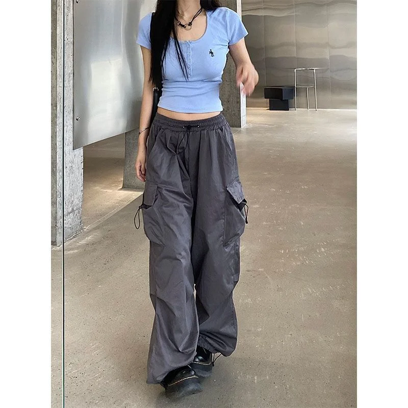 

Прямые брюки Y2k, уличная одежда, джоггеры с широкими штанинами и карманами, брюки, модные брюки-карго, Женская Ретро одежда для работы, повседневные мешковатые брюки