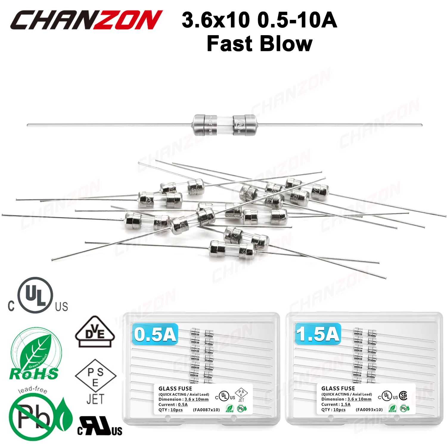 Fast Blow Tube Glass Fuse 10pcs 3.6x10 mm 0.5A 1A 1.5A 2A 3A 3.15A 5A 6.3A 10A 125V 250V Wiring