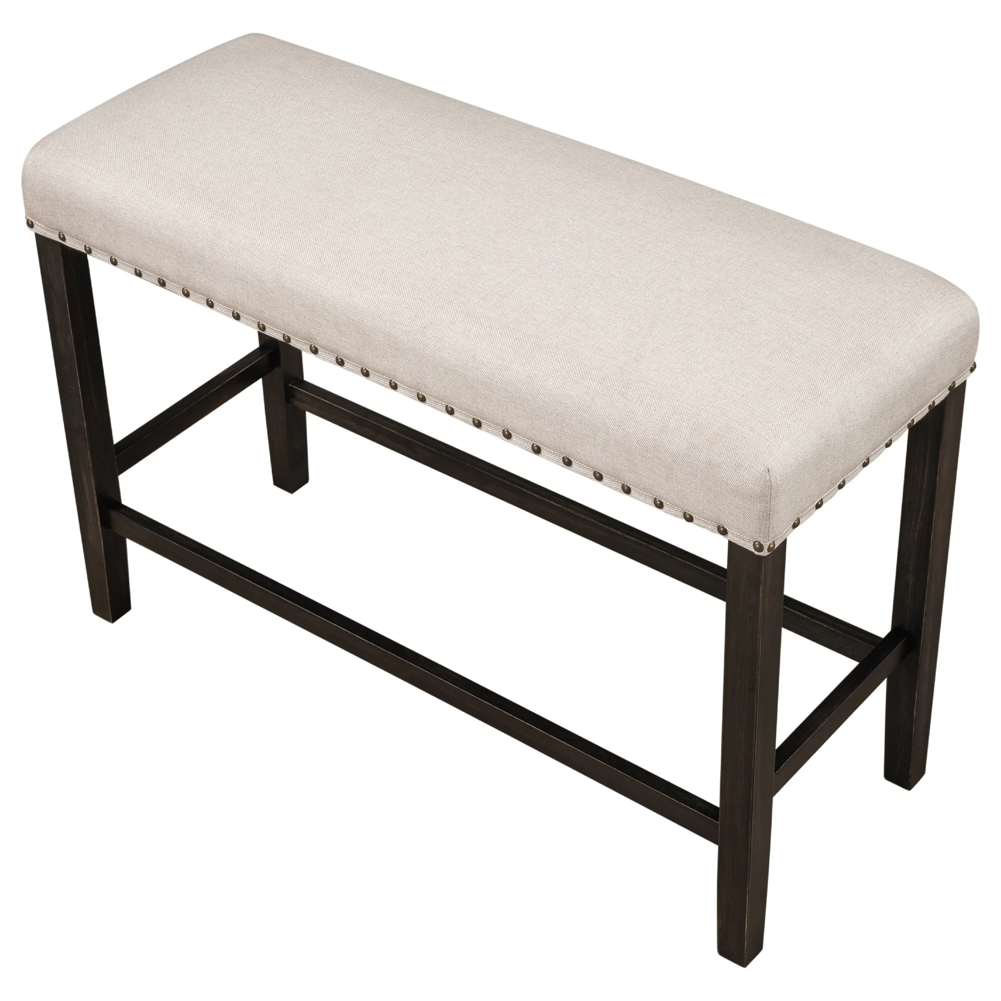 

Rustic Wooden Upholstered Dining Bench for Small Places, Espresso+ Beige