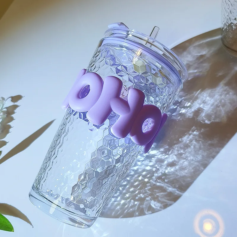 Hammer Double Drink Straw Cup High Beauty Coffee Cup Scald Proof Glass Cold Drink Juice Cup Milk Cup Covered Cup