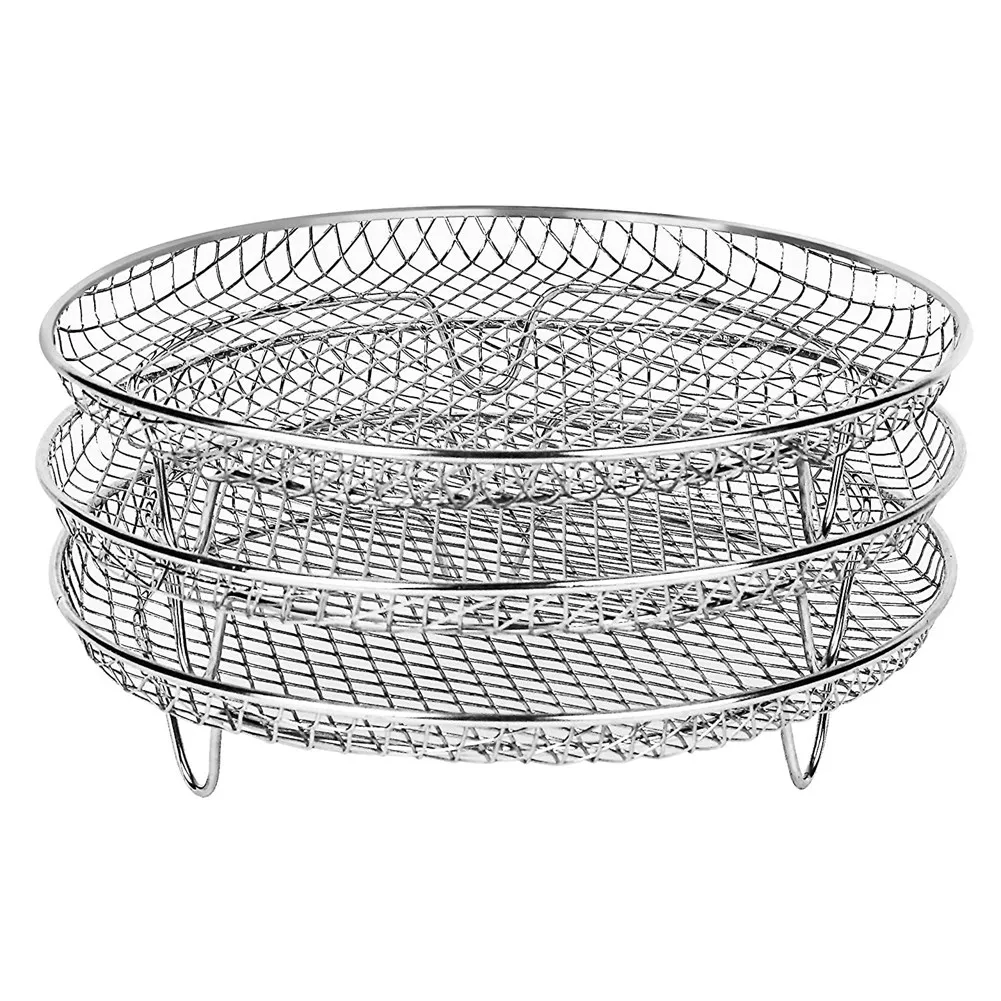 8-Inch 3-Layers Air Fryer Rack Stackable Grid Grilling Rack Stainless Steel Round for Home Kitchen Oven Cooker HOT