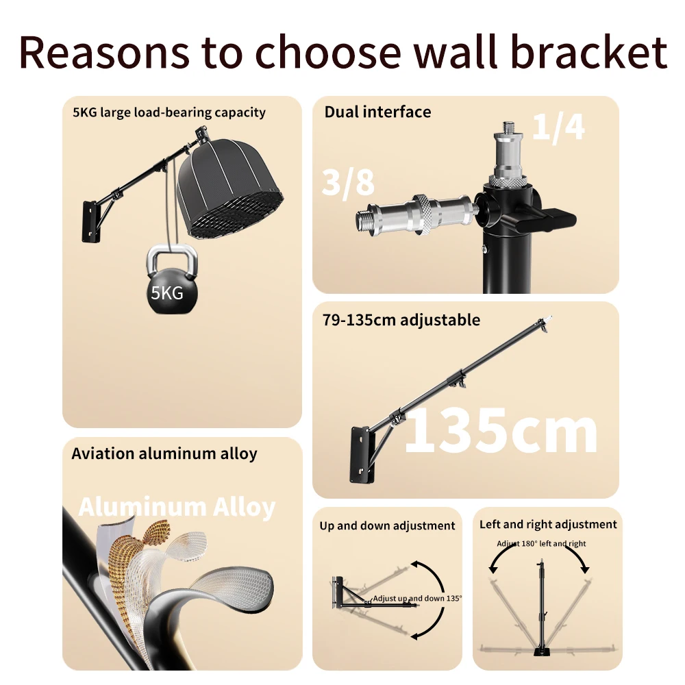 170cm 135cm Heavy Wall Mount Boom Arm Projector Bracket Photography Studio Softbox Video Strobe Ring Lights projector bracket