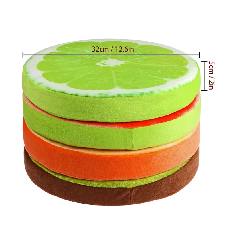 Creative 3D Soft Round Home Decorative Pillow Plush Lemon Fruit Seat Pad Office Chair Back Cushions Watermelon Kiwi Orange 3
