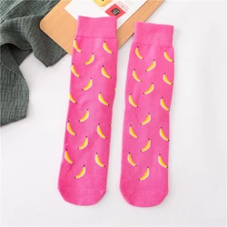 Japanese Style Hosiery Women's Middle Tube Socks Funny Cute Cartoon Fruits Printed Hosiery Banana Avocado Lemon Egg Cotton Socks