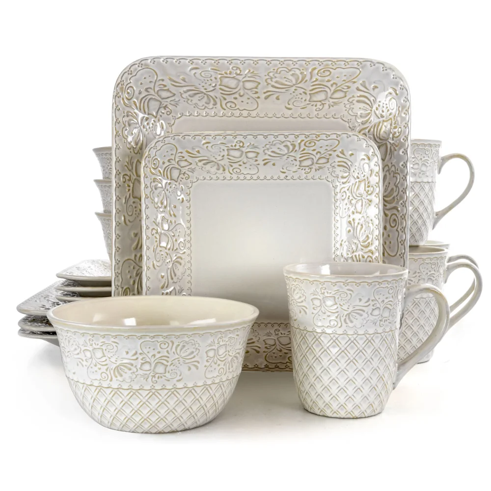 

Tableware Set Free Shipping Ivory Lotus 16 Pieces Square Dinnerware Set Tableware Bowl Sets Kitchen Ceramics Cookware Dining Bar