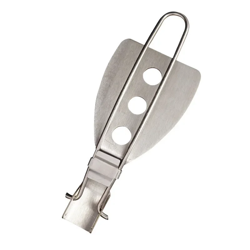 1pc Folding Fry Pan Spatula Portable Metal Frying Spatula 304 Stainless Steel BBQ Cooking Tools with A Mesh Bag