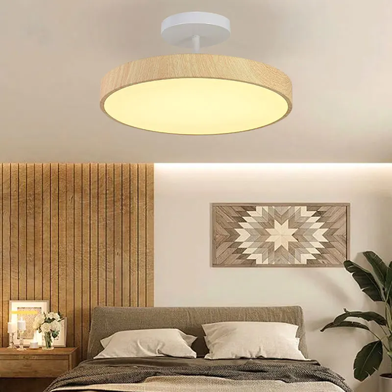 Modern Bedroom Ceiling Lamp For Cloakroom Corridor Aisle Round Chandelier Living Room Study Iron Imitation Wood Lighting Fixture