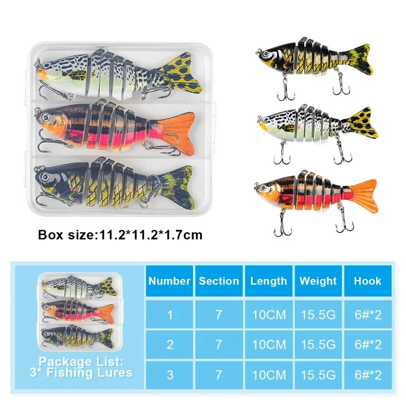 3PCS/Box Fishing Wobbler Lifelike 7 Segment Swimbait Crankbait Hard Bait Slow 10cm/15g Isca Artificial Lures Fishing Tackle 6