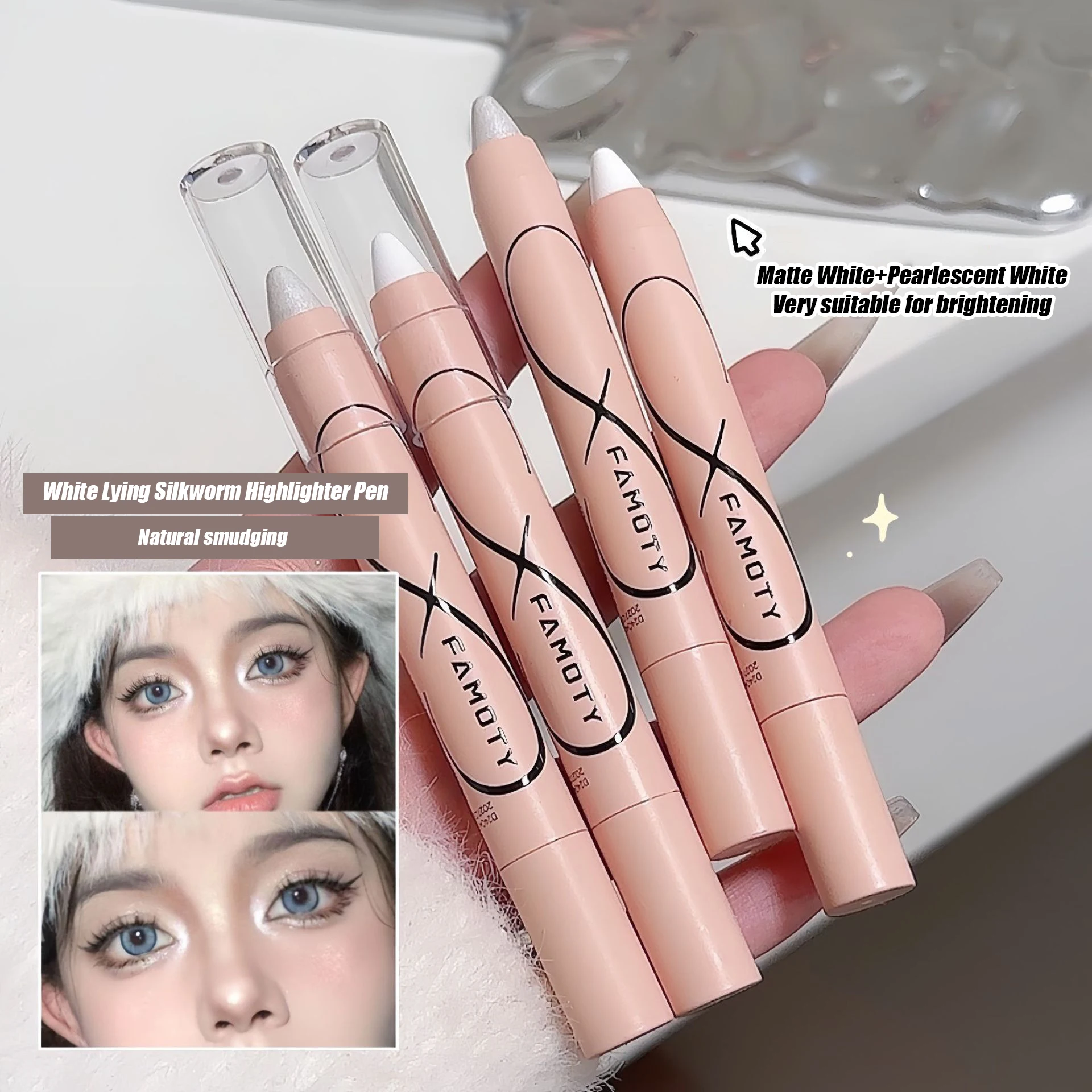 Pearl Lying Silkworm Highlighter Eye Shadow Pen Matte Glitter Eyeshadow Stick White Pearlescent Brightening Eyeliner Cosmetic Eyeshadow Stick Eyeshadow Pen Eyeliner Pencil Eyeshadow Eyeliner