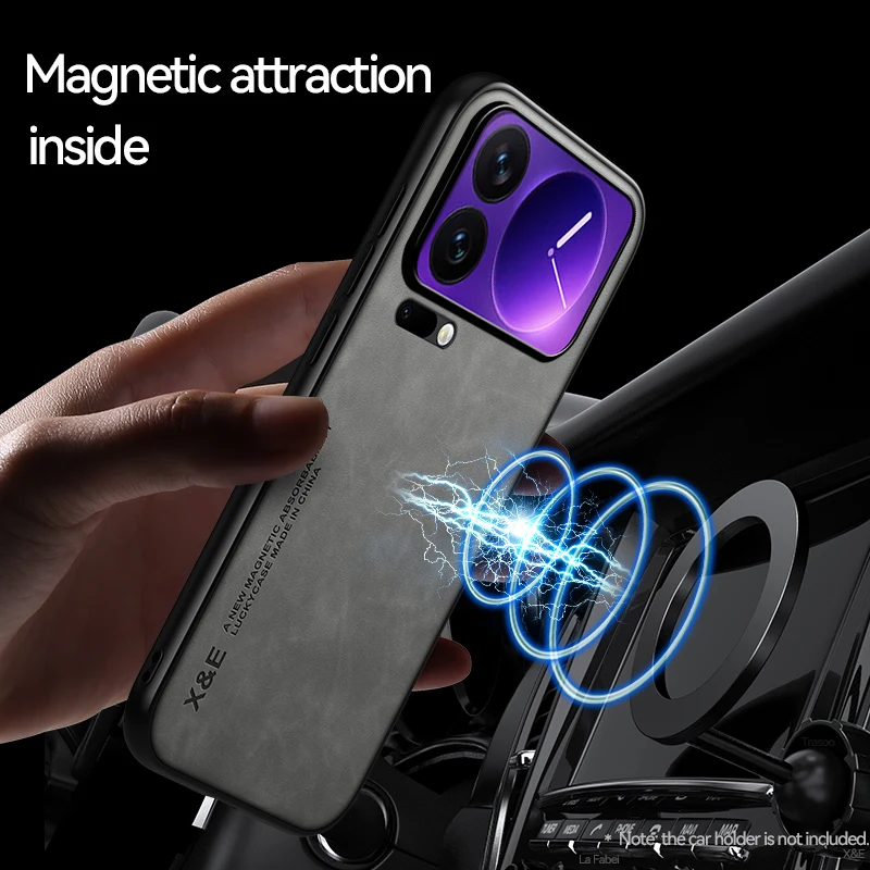 Premium PU Leather Magnetic Car Holder Case with Built-in Iron Protection