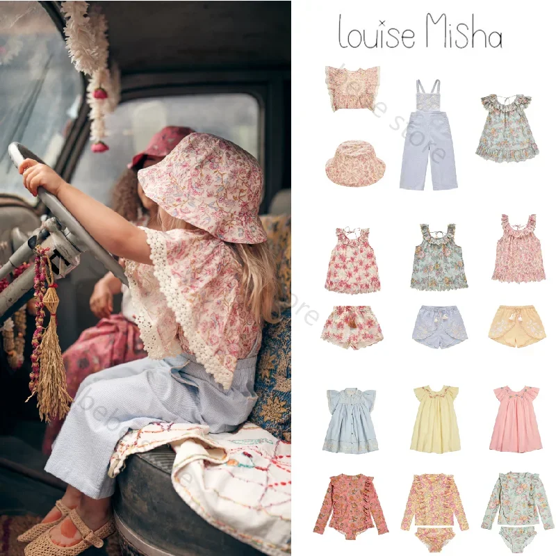 

Louise Misha girls 23 summer resort style broken flowers sleeveless suspender top shorts set embroidered dress