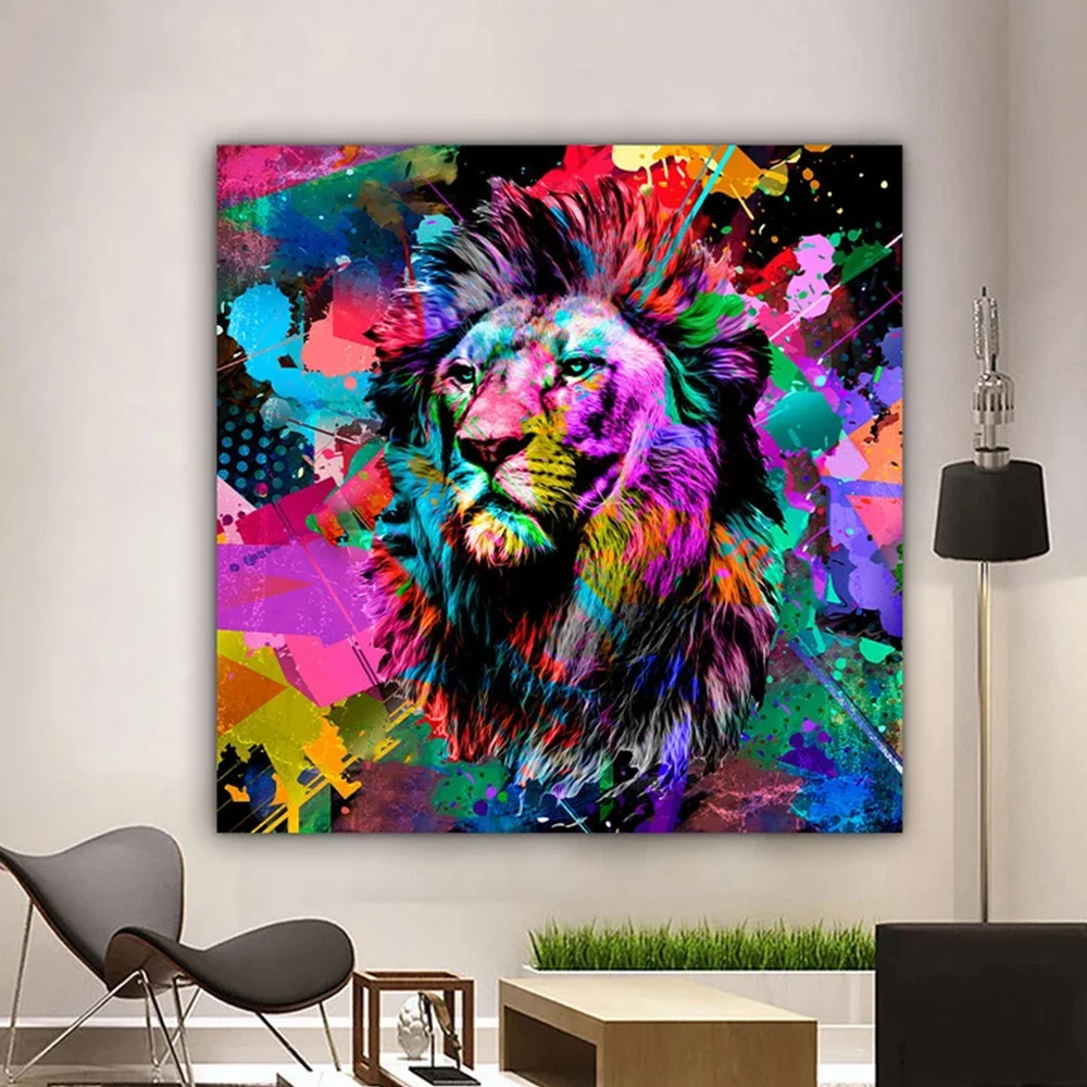 

Cool Colorful Lion Pop Art Animals Street Graffiti Canvas Paintings Abstract Posters Prints Living Room Home Wall Pictures Decor
