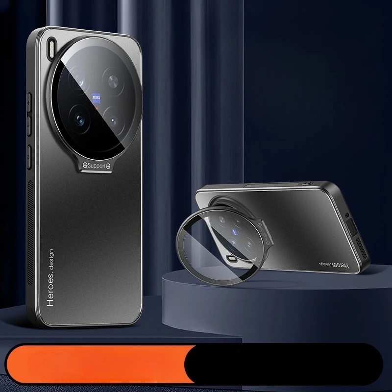 Premium Metal Lens Camera Holder Cover - Shockproof Matte Kickstand Protective Case Shell