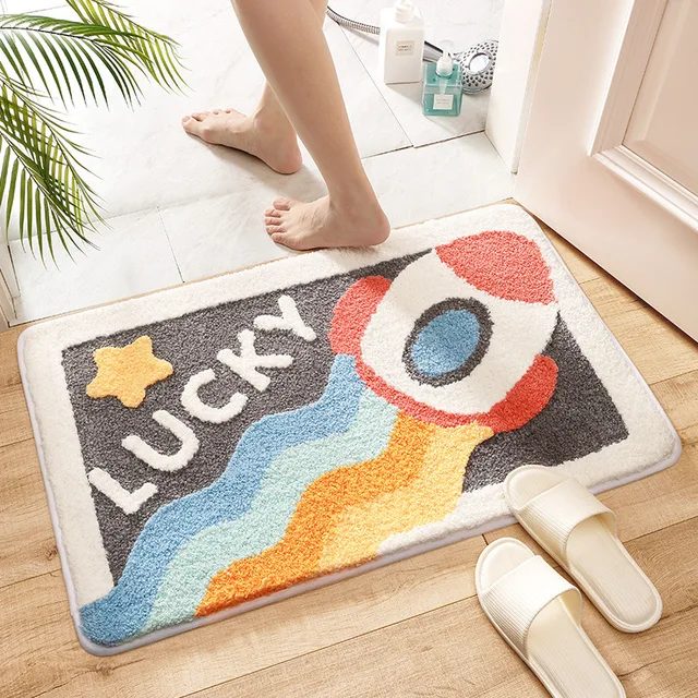 Inyahome Oval Cute Relax Bathroom Mat Soft Flocking Shaggy And