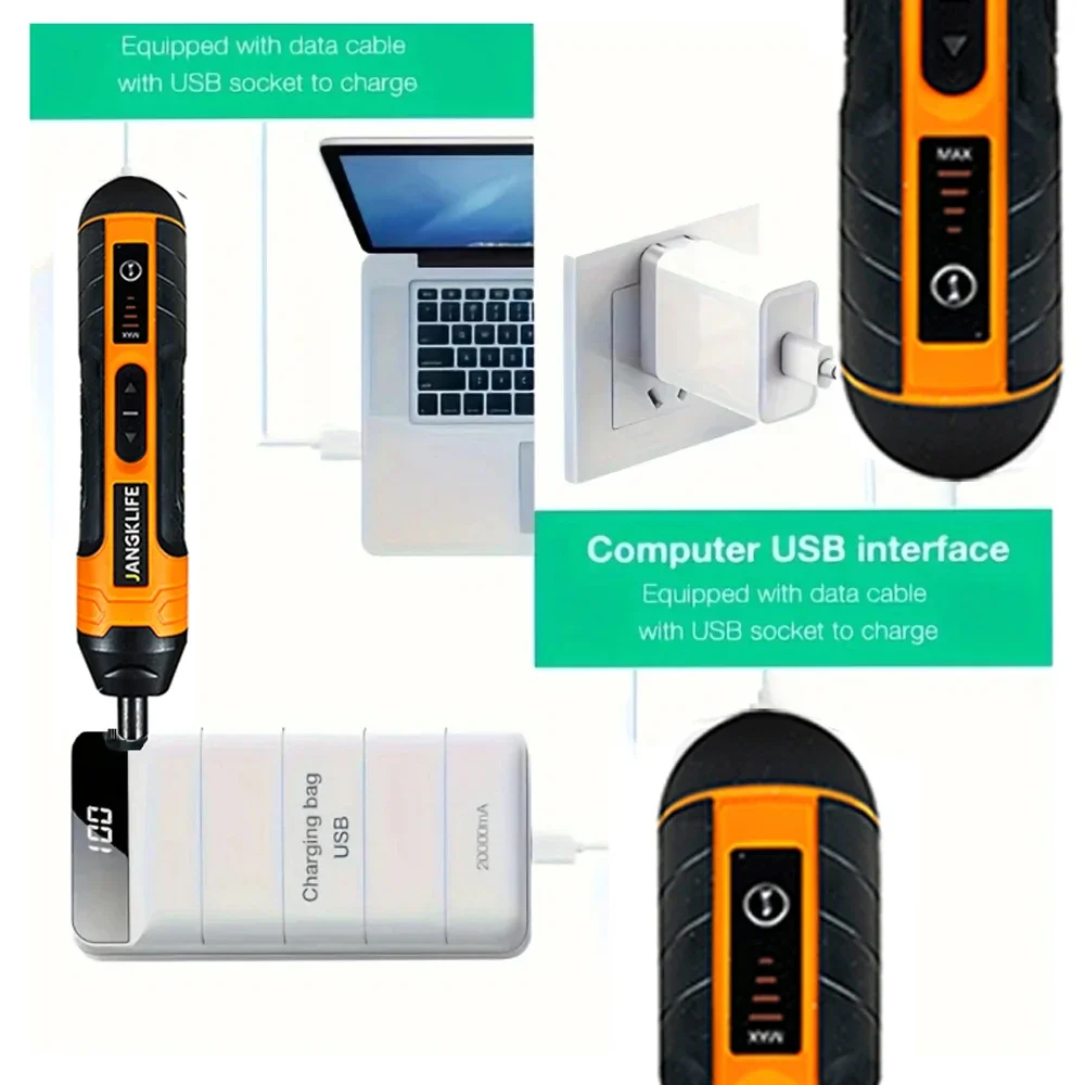 JANGKLIFE Cordless Electric Screwdriver Rechargeable 1300mah Lithium Battery Mini Drill 3.6V Power Tools Set 4