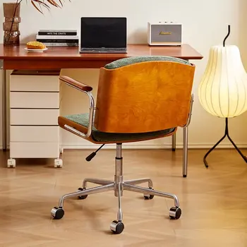 Solid Wood Vintage Office Chair Ergonomic Adjustable Swivel with Lumbar Support for Home Study Desk and Bedroom - Image 3