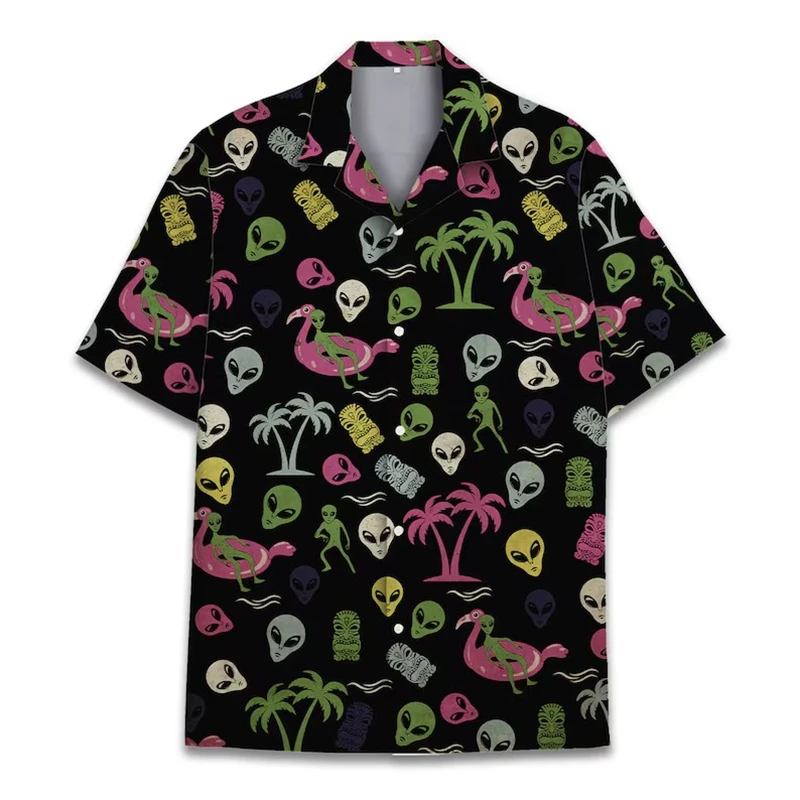 thumbnail image 1 of Camisa hawaiana divertida para hombre, sudadera playera con estampado de gato y música en 3D, camisa de manga corta de diseñador callejero, ropa para hombre de alta calidad, 1 of 5