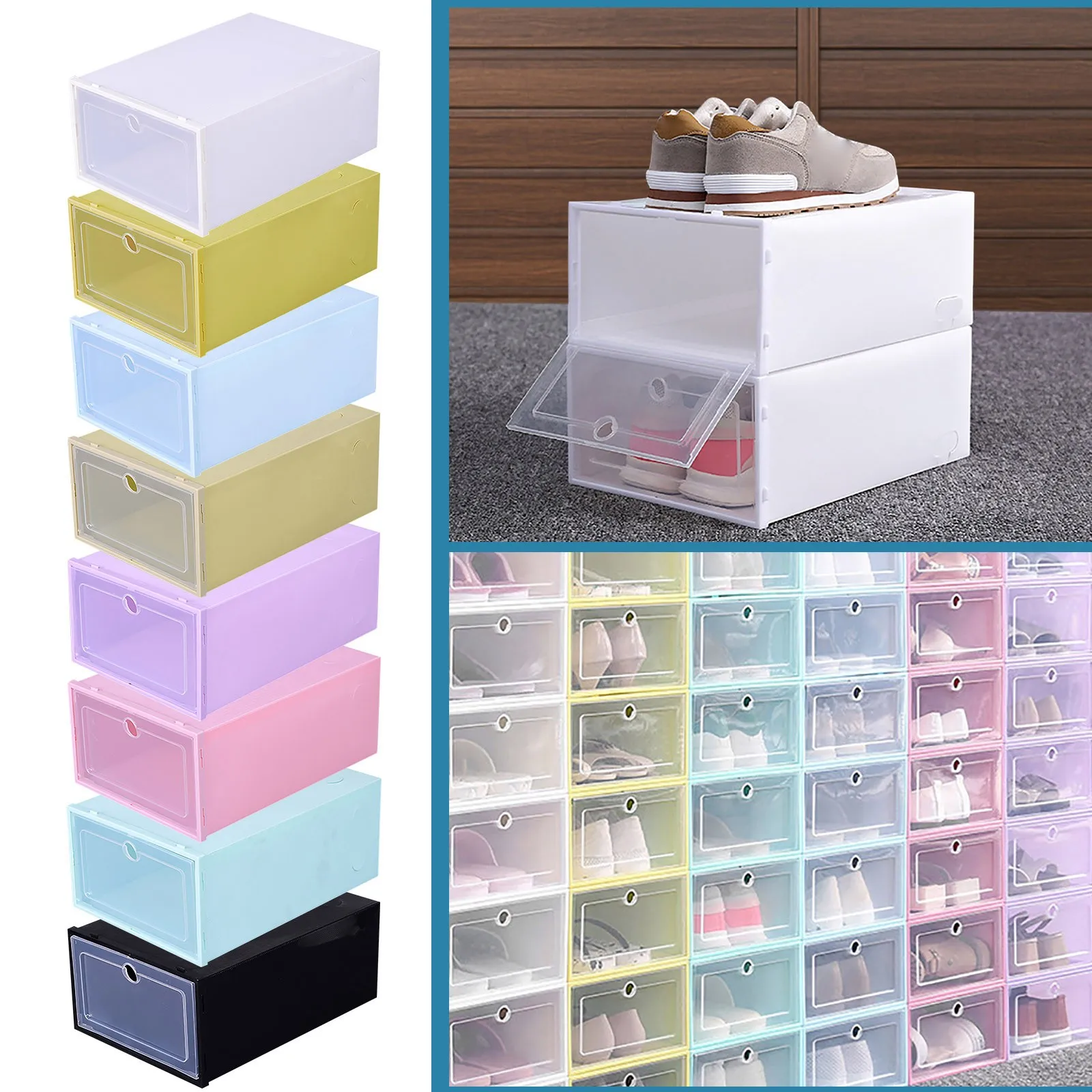 Foldable Clear Shoes Storage Box Plastic Space Saving Shoe Organizer Stackable Display Storage
