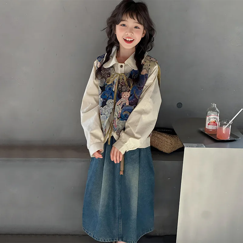 용수철 여름 원피스 심플한 캐주얼 스타일, 올매치 패션, 아동복, 여아 치마, 2024 신상