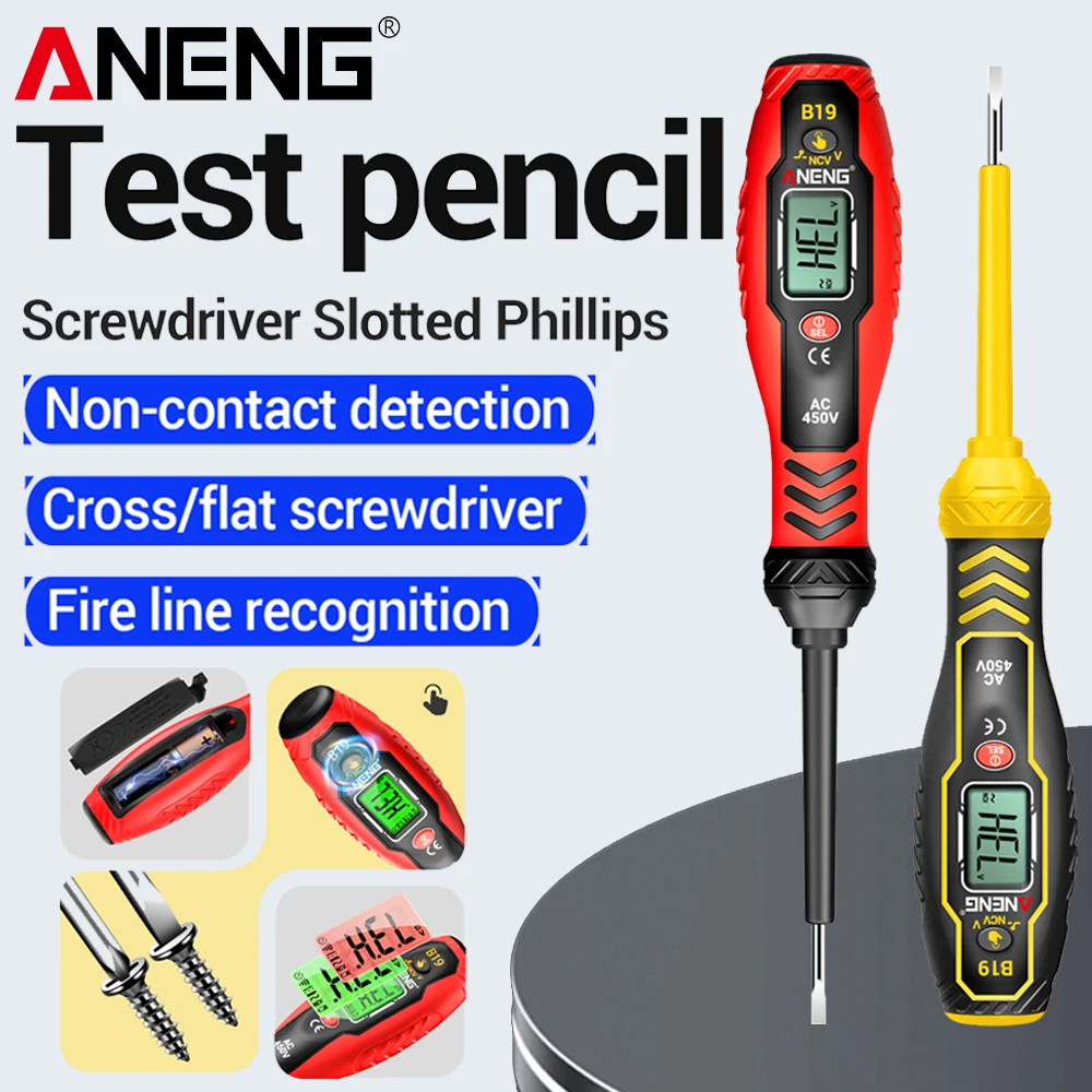 30-1000V 전압 스크류드라이버 스마트 테스터 펜 ANENG B19 크로스/플랫..
